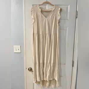 Loft Petite Flutter Sleeve Tiered High-Low Maxi